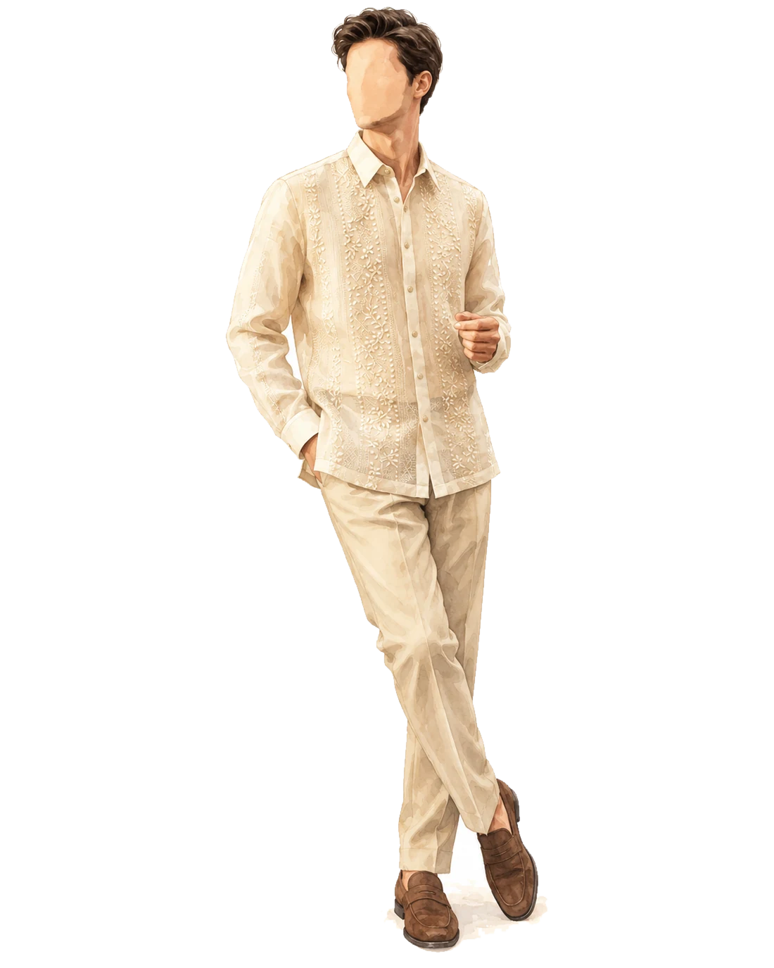 Ivory embroidered Barong Tagalog